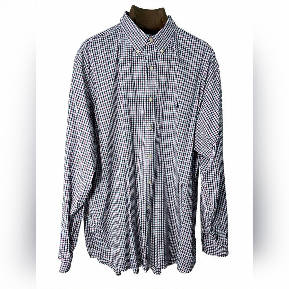 Ralph Lauren Blue and White Checkered Performance Athleisure Officewear Shirt